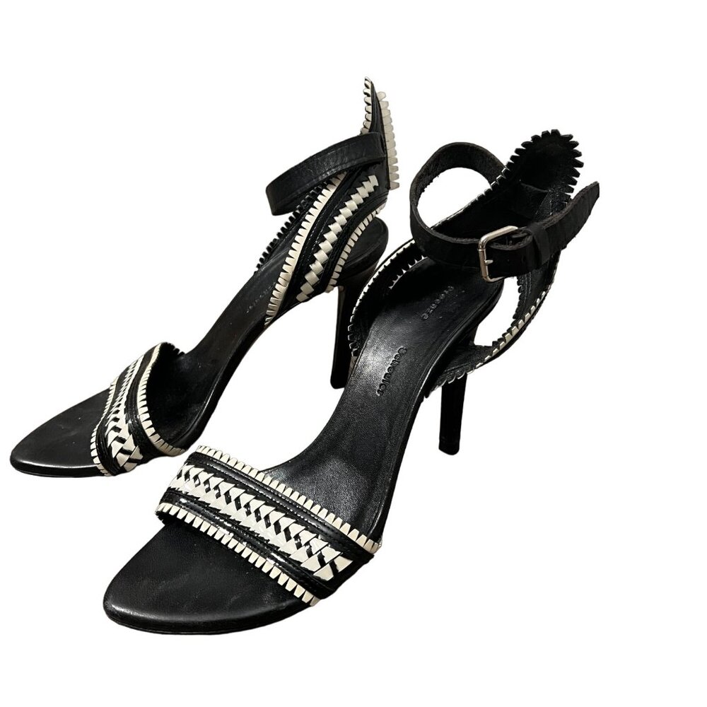 Proenza Schouler Black White Basket Weave Leather Ankle Strap Sandals 6.5
